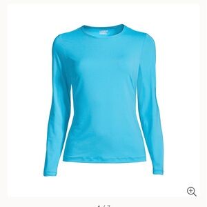 Lands' End Plus Size Turquoise Blue Fitted Long Sleeve Relaxed Rash Guard